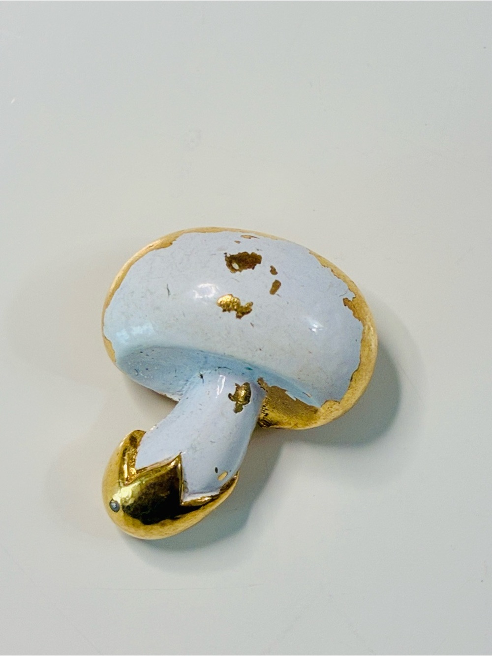 VTG White and Gold Mushroom Brooch Retro Tiny